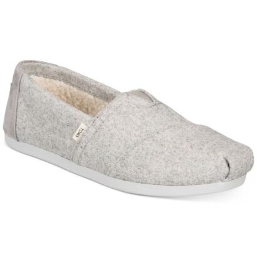 TOMS Grey Felt Faux Shearling Slip On Sneakers Size 9